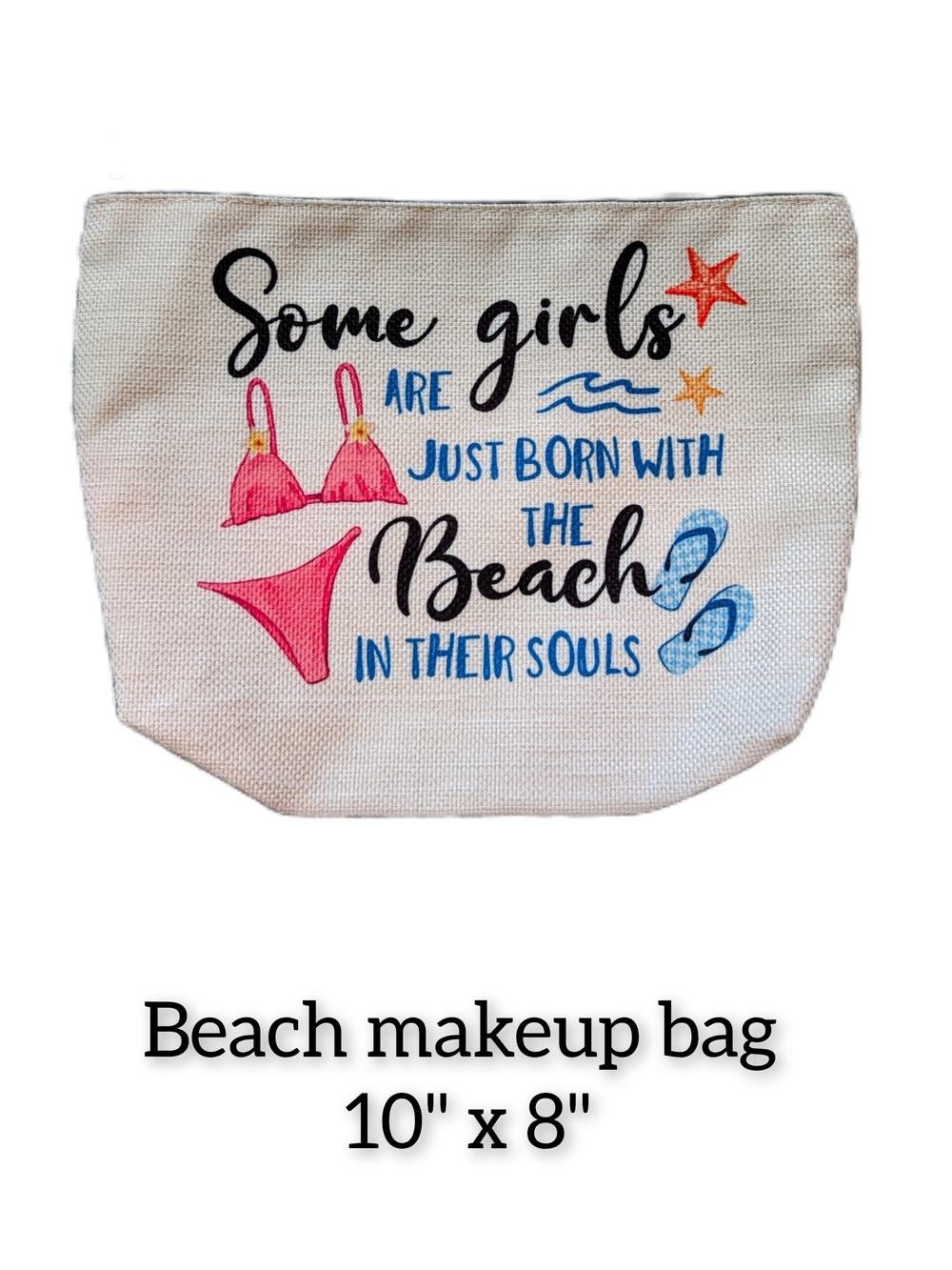 Beach Makeup Bag - Pink & Blue Canvas Pouch